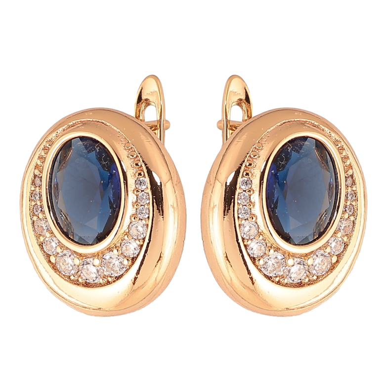 Сережки Xuping колір Позолота 18K англійський замок "Візерунок з синіми кристалами" фото №1