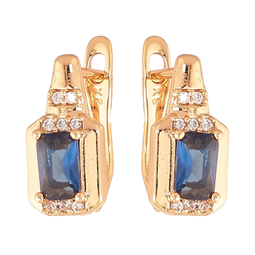 Серьги Xuping цвет Позолота 18K английский замок "Узор с синими кристаллами" фото №1