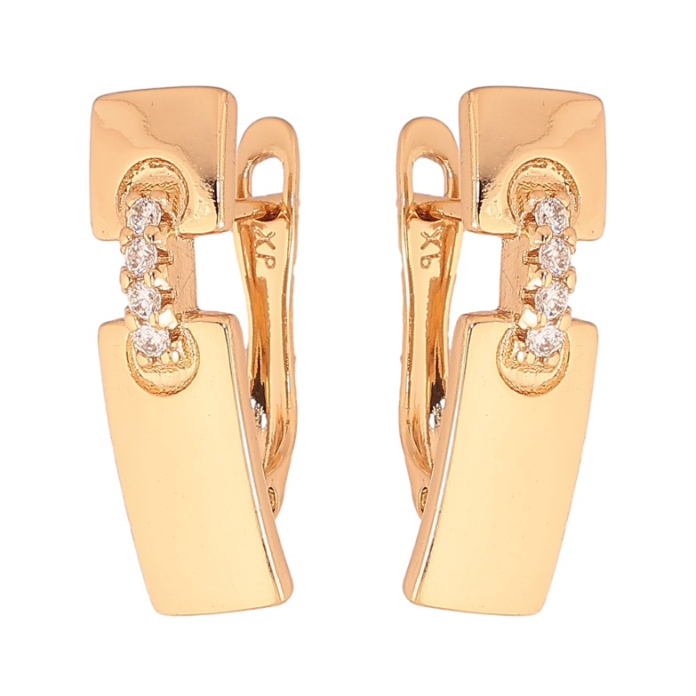 Серьги Xuping цвет Позолота 18К английский замок "Узор с кристаллами" фото №1