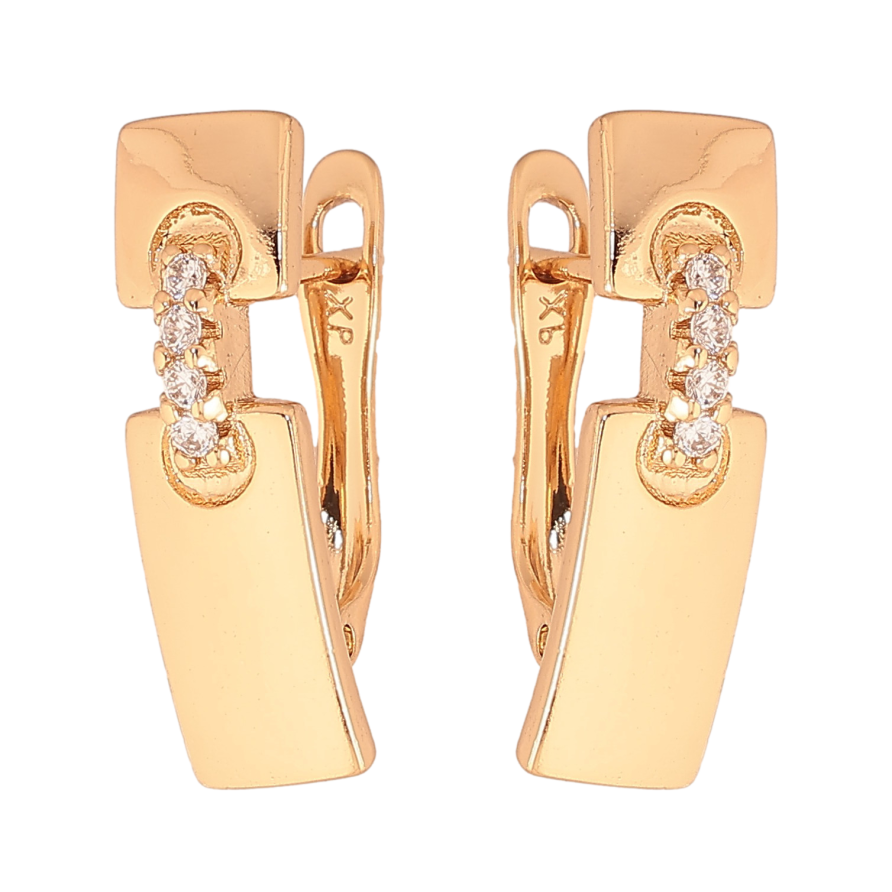 Серьги Xuping цвет Позолота 18К английский замок "Узор с кристаллами" фото №1