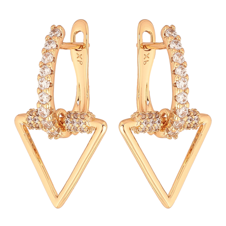 Сережки Xuping колір Позолота 18К англійський замок "Трикутні підвіски з кристалами" фото №5