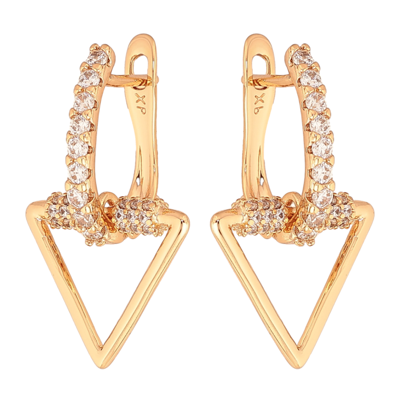 Сережки Xuping колір Позолота 18К англійський замок "Трикутні підвіски з кристалами" фото №1