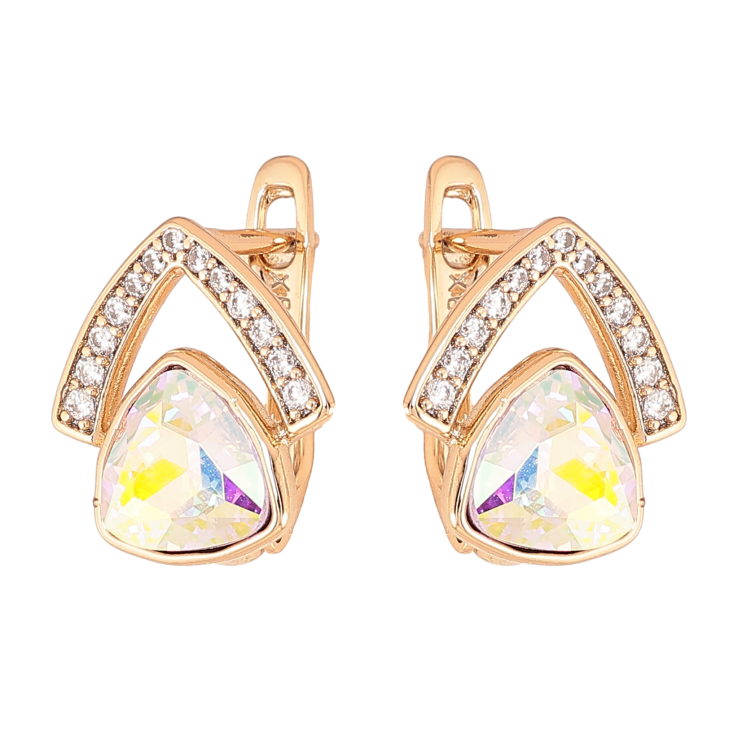 Серьги Xuping цвет Позолота 18K английский замок "Узор с радужными кристаллами" фото №7