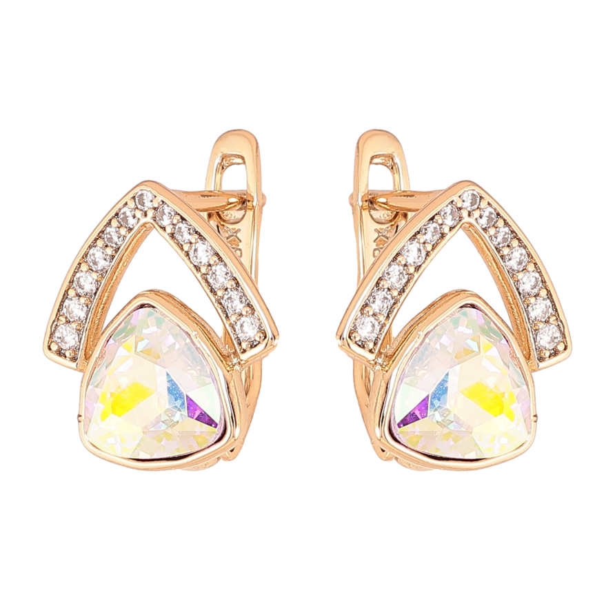 Серьги Xuping цвет Позолота 18K английский замок "Узор с радужными кристаллами" фото №1