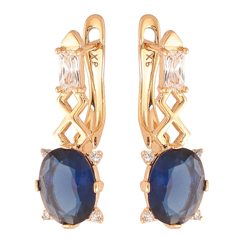Сережки Xuping колір Позолота 18K англійський замок "Візерунок з синіми кристалами" фото №1