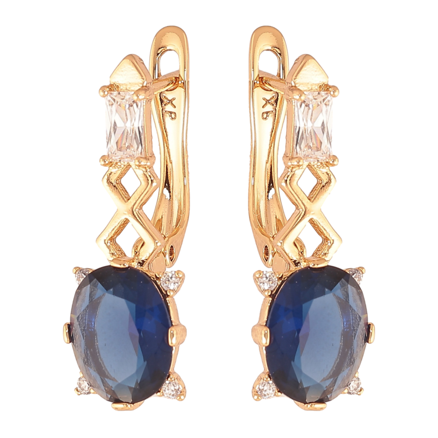 Серьги Xuping цвет Позолота 18K английский замок "Узор с синими кристаллами" фото №1