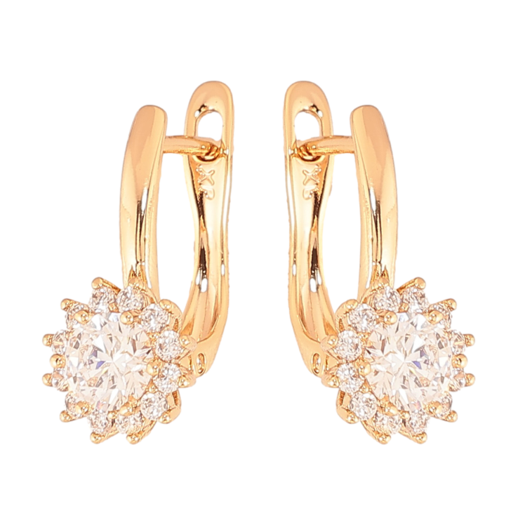 Серьги Xuping цвет Позолота 18К английский замок "Узор с кристаллами" фото №25