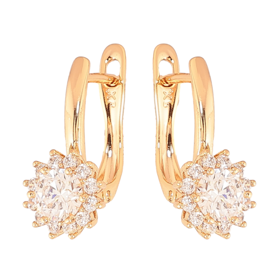 Серьги Xuping цвет Позолота 18К английский замок "Узор с кристаллами" фото №1