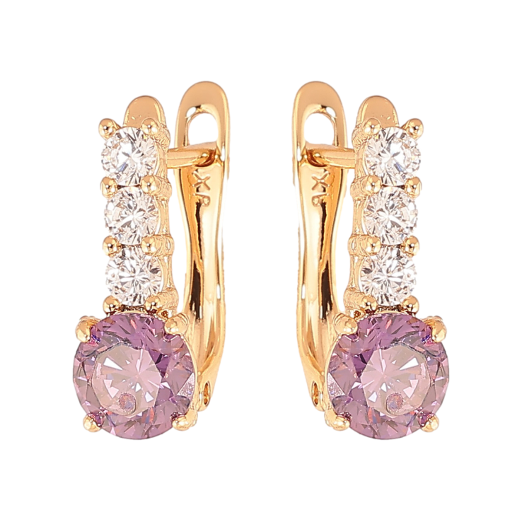 Серьги Xuping цвет Позолота 18K английский замок "Узор с сиреневыми кристаллами" фото №15 Серьги Xuping цвет Позолота 18K английский замок "Узор с сиреневыми кристаллами" фото №15