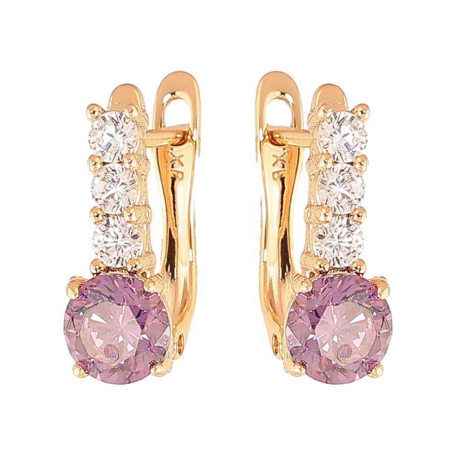Серьги Xuping цвет Позолота 18K английский замок "Узор с сиреневыми кристаллами" фото №1