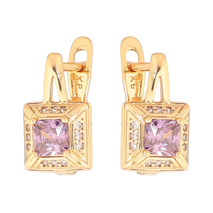 Сережки Xuping колір Позолота 18K англійський замок "Візерунок з бузковими  кристалами" фото №23