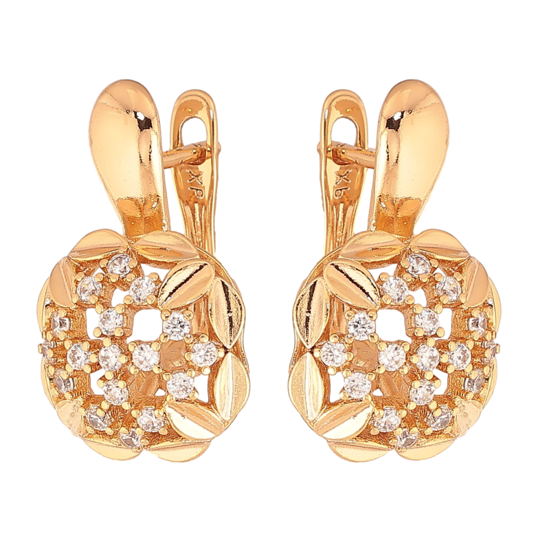 Серьги Xuping цвет Позолота 18K английский замок "Узор с кристаллами" фото №1