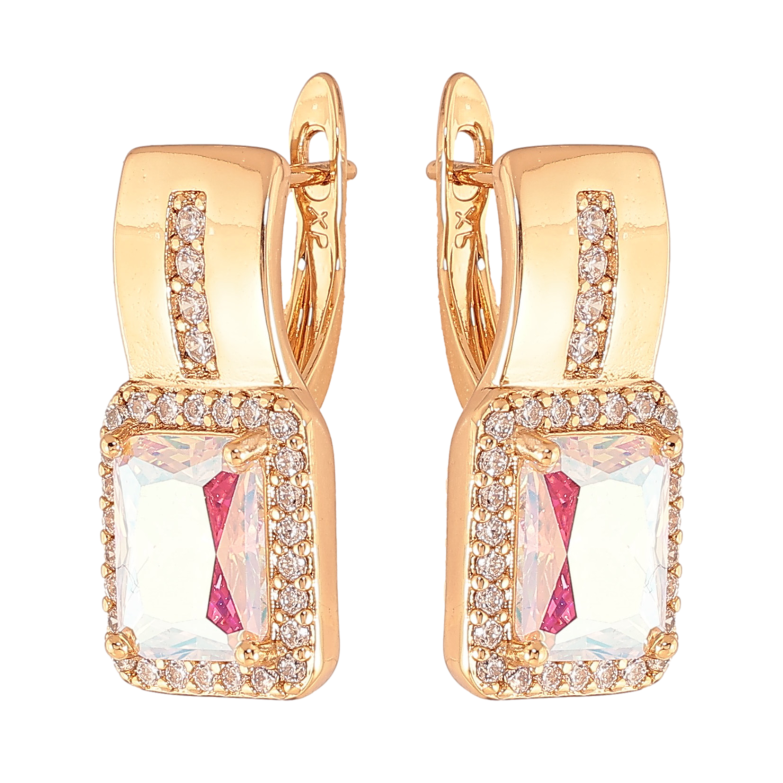 Сережки Xuping колір Позолота 18K англійський замок "Візерунок з райдужними кристалами" фото №1