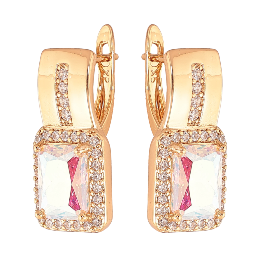 Сережки Xuping колір Позолота 18K англійський замок "Візерунок з райдужними кристалами" фото №1