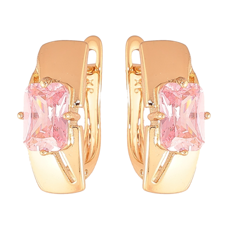 Серьги Xuping цвет Позолота 18K английский замок "Узор с розовыми кристаллами" фото №1