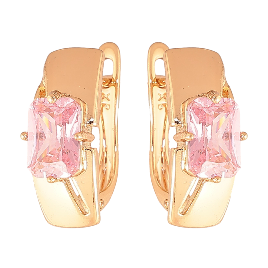 Серьги Xuping цвет Позолота 18K английский замок "Узор с розовыми кристаллами" фото №1
