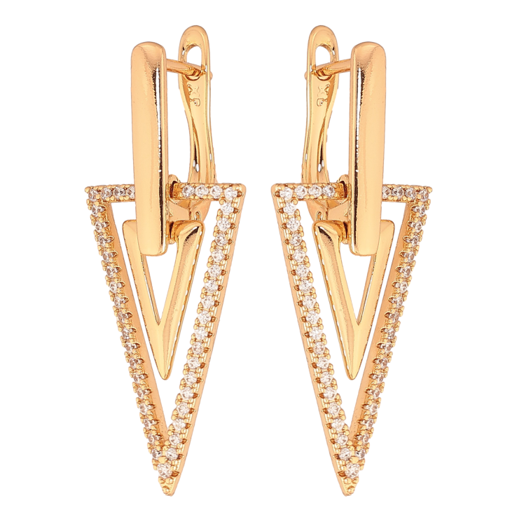 Серьги Xuping цвет Позолота 18K английский замок "Треугольные подвески с кристаллами" фото №14