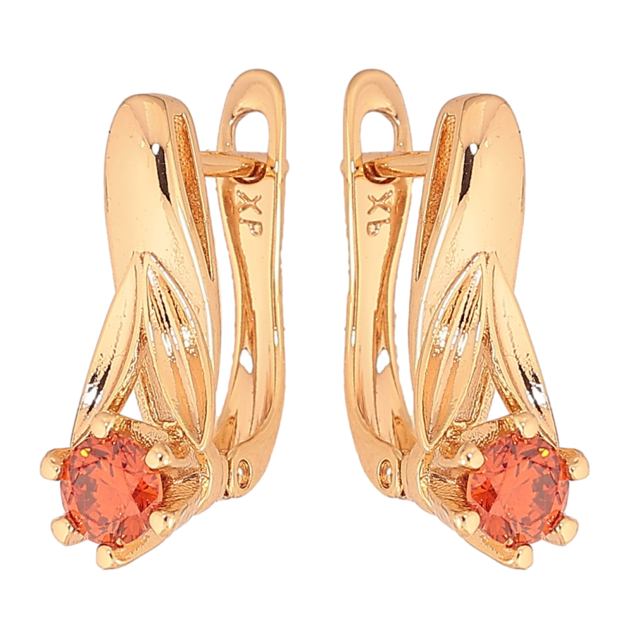 Серьги Xuping цвет Позолота 18K английский замок "Узор с красными кристаллами" фото №1