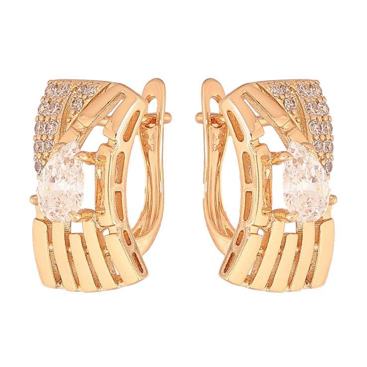 Серьги Xuping цвет Позолота 18К английский замок "Узор с кристаллами" фото №12