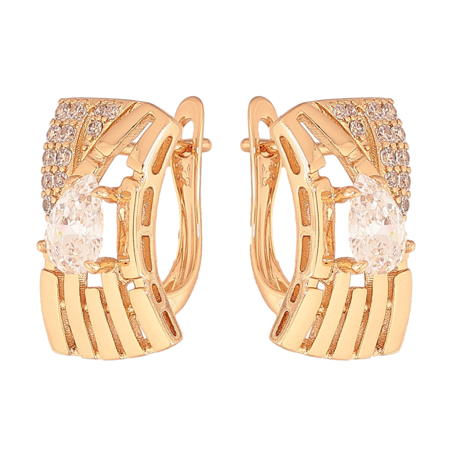 Сережки Xuping колір Позолота 18К англійський замок "Візерунок з кристалами" фото №1