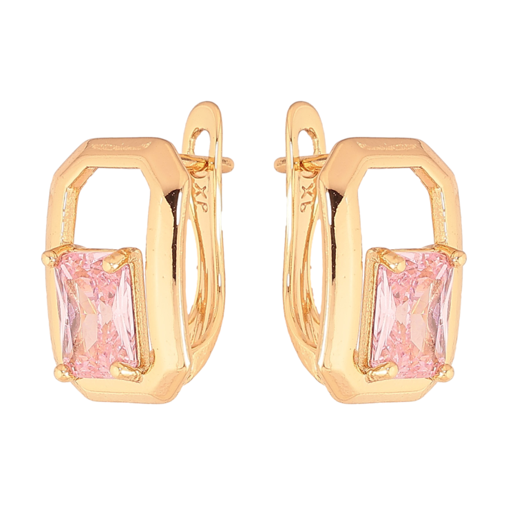 Серьги Xuping цвет Позолота 18К английский замок "Узор с розовыми кристаллами" фото №21