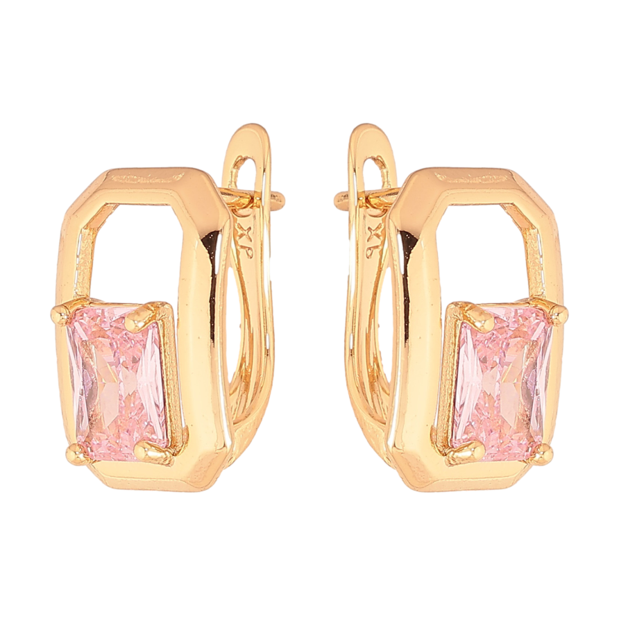 Серьги Xuping цвет Позолота 18К английский замок "Узор с розовыми кристаллами" фото №1