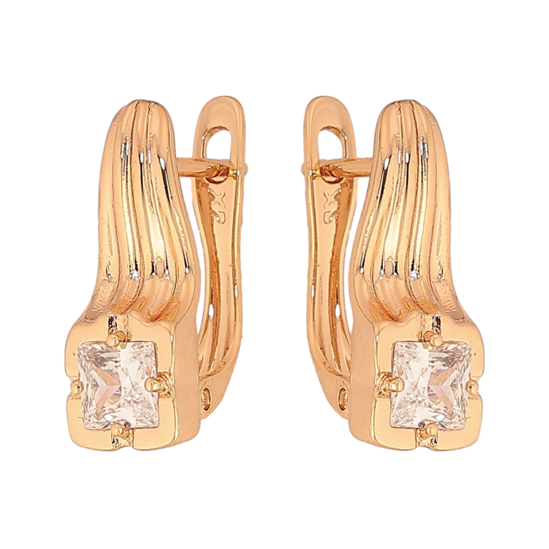 Сережки Xuping колір Позолота 18К англійський замок "Візерунок з кристалами" фото №1