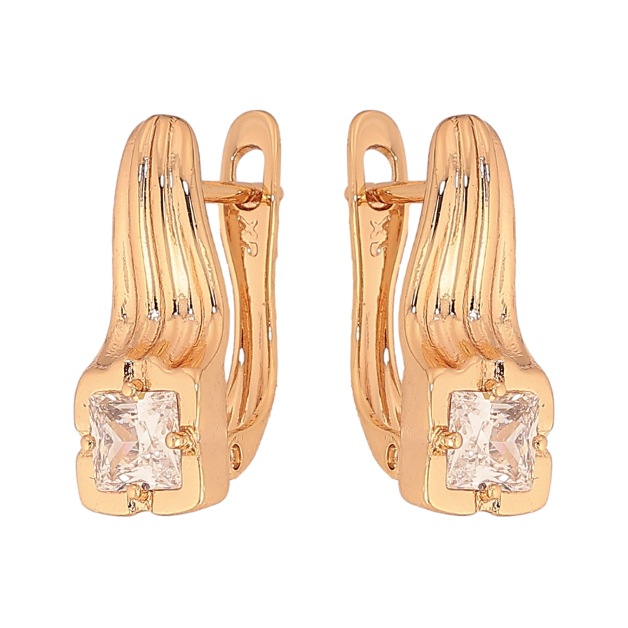 Сережки Xuping колір Позолота 18К англійський замок "Візерунок з кристалами" фото №1