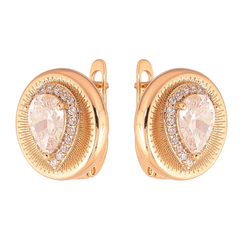 Сережки Xuping колір Позолота 18K англійський замок "Візерунок з кристалами" фото №2