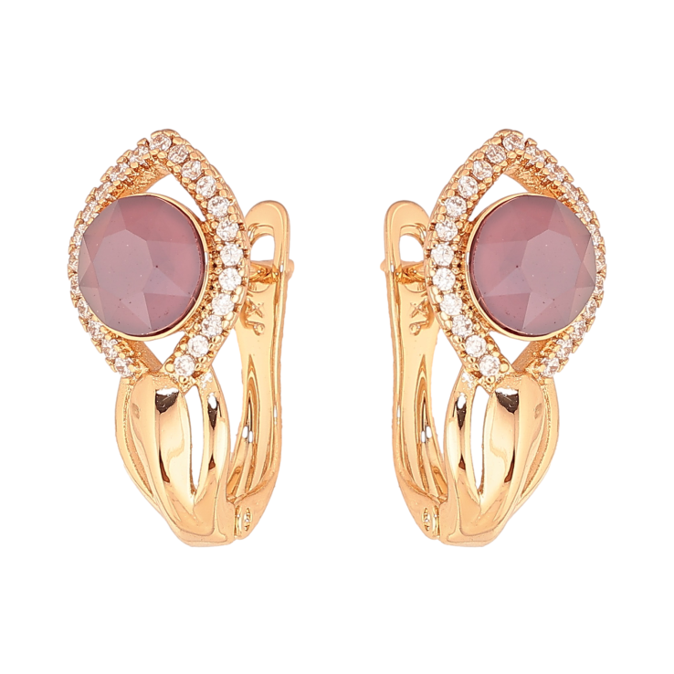 Серьги Xuping цвет Позолота 18K английский замок "Узор с бордовыми  кристаллами" фото №18