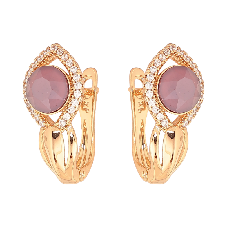 Серьги Xuping цвет Позолота 18K английский замок "Узор с бордовыми  кристаллами" фото №1