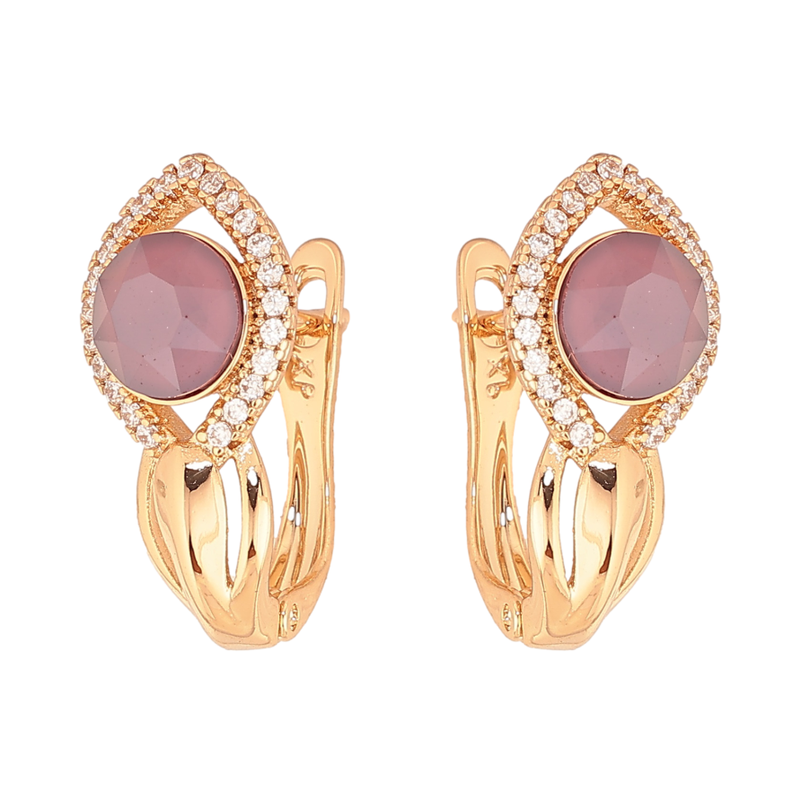 Серьги Xuping цвет Позолота 18K английский замок "Узор с бордовыми  кристаллами" фото №1