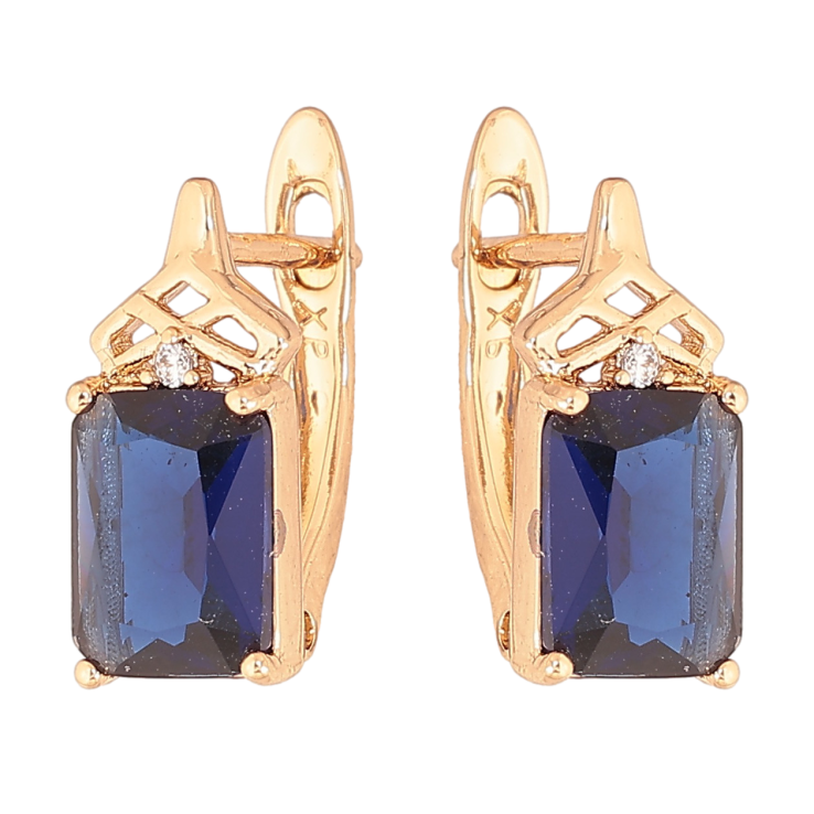 Серьги Xuping цвет Позолота 18K английский замок "Узор с синими кристаллами" фото №3