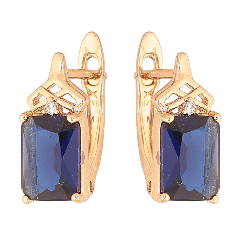 Серьги Xuping цвет Позолота 18K английский замок "Узор с синими кристаллами" фото №1