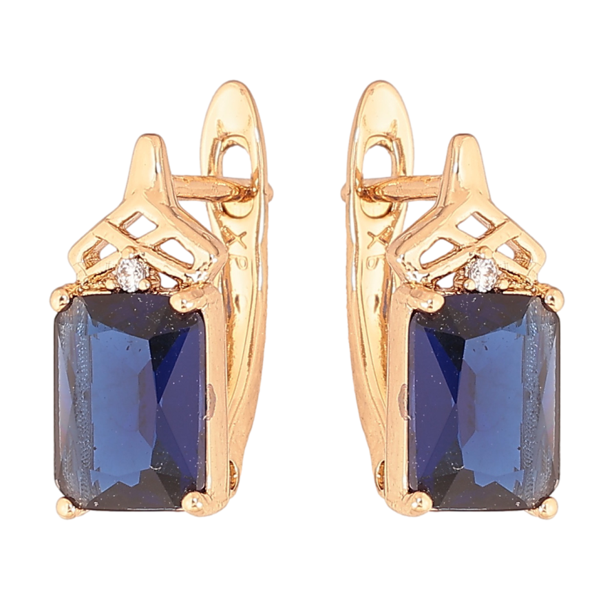 Серьги Xuping цвет Позолота 18K английский замок "Узор с синими кристаллами" фото №1