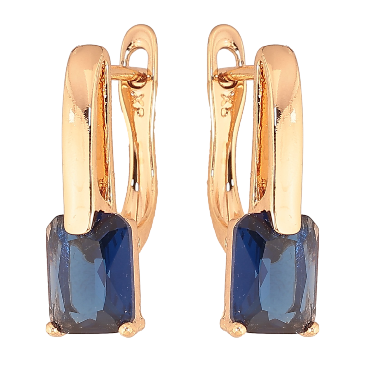 Серьги Xuping цвет Позолота 18K английский замок "Узор с синими кристаллами" фото №2