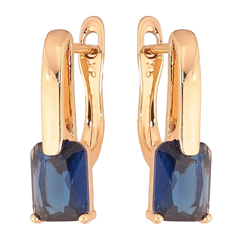 Серьги Xuping цвет Позолота 18K английский замок "Узор с синими кристаллами" фото №13