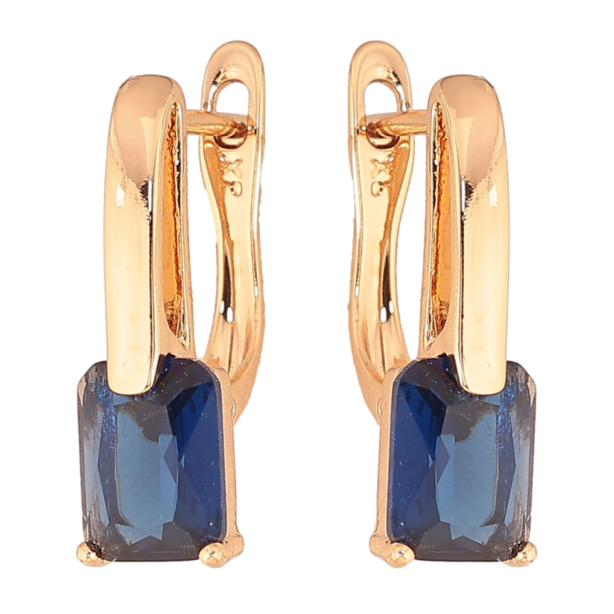 Серьги Xuping цвет Позолота 18K английский замок "Узор с синими кристаллами" фото №1