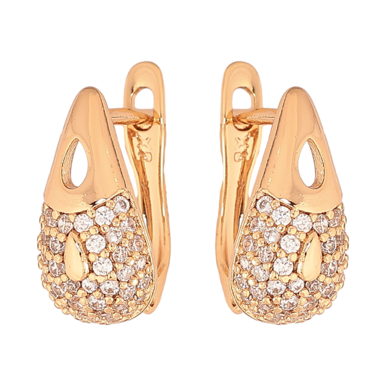 Сережки Xuping колір Позолота 18К англійський замок "Візерунок з кристалами" фото №3