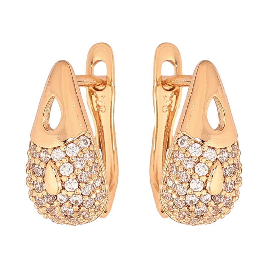 Серьги Xuping цвет Позолота 18К английский замок "Узор с кристаллами" фото №1