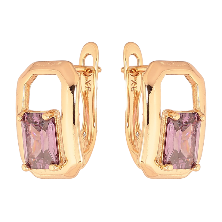 Серьги Xuping цвет Позолота 18К английский замок "Узор с сиреневыми кристаллами" фото №19