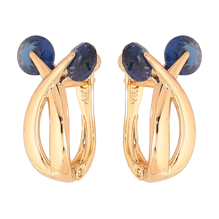 Серьги Xuping цвет Позолота 18К английский замок "Узор с синими кристаллами" фото №14