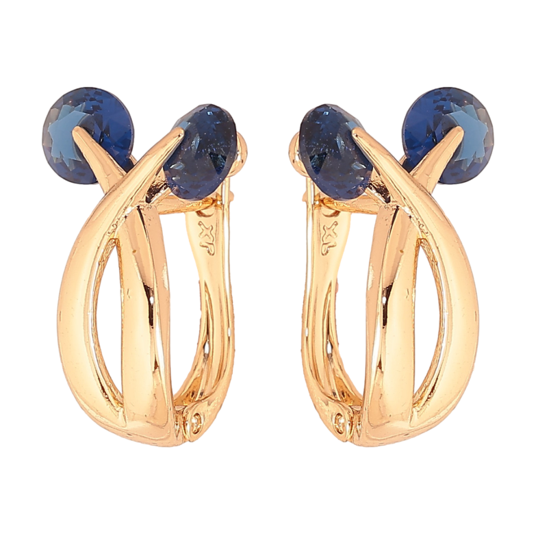 Сережки Xuping колір Позолота 18К англійський замок "Візерунок з синіми кристалами" фото №1