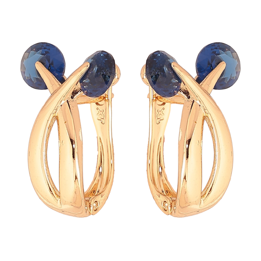 Серьги Xuping цвет Позолота 18К английский замок "Узор с синими кристаллами" фото №1