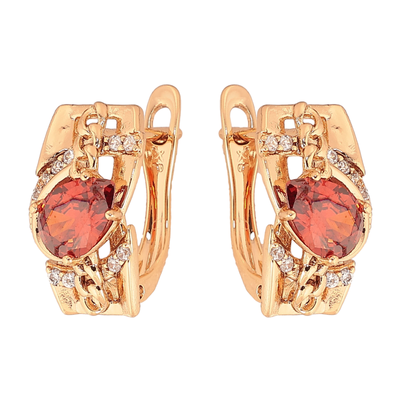 Серьги Xuping цвет Позолота 18К английский замок "Узор с красными кристаллами" фото №1 Серьги Xuping цвет Позолота 18К английский замок "Узор с красными кристаллами" фото №1