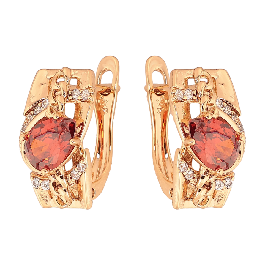 Сережки Xuping колір Позолота 18К англійський замок "Візерунок з червоними кристалами" фото №1 Сережки Xuping колір Позолота 18К англійський замок "Візерунок з червоними кристалами" фото №1