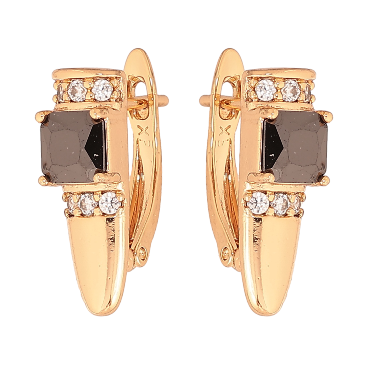 Серьги Xuping цвет Позолота 18K английский замок "Узор с черными  кристаллами" фото №24