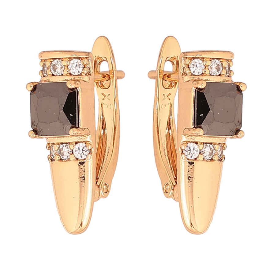 Серьги Xuping цвет Позолота 18K английский замок "Узор с черными  кристаллами" фото №1