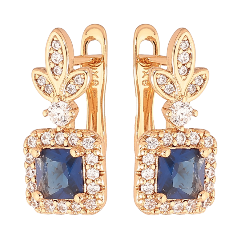 Серьги Xuping цвет Позолота 18K английский замок "Узор с синими кристаллами" фото №1