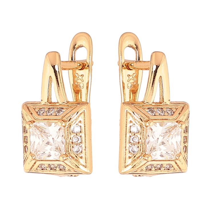 Серьги Xuping цвет Позолота 18K английский замок "Узор с кристаллами" фото №3
